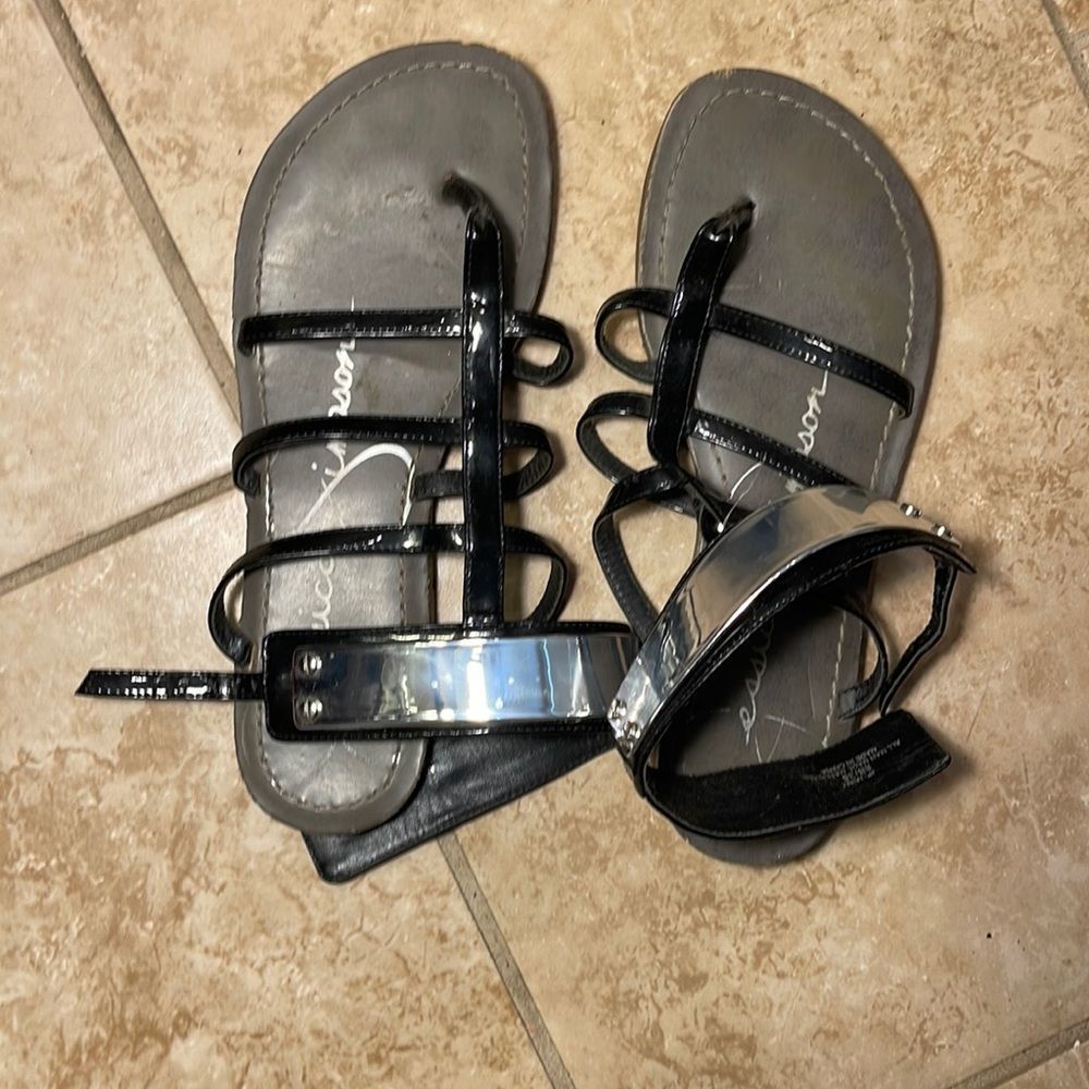Black patient leather gladiator sandals
